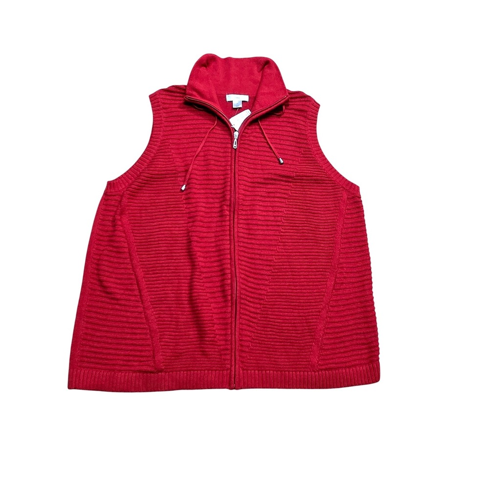 CJ Banks NWT Red Ribbed Full Zip Funnel Neck Sweater Vest 2X New $44